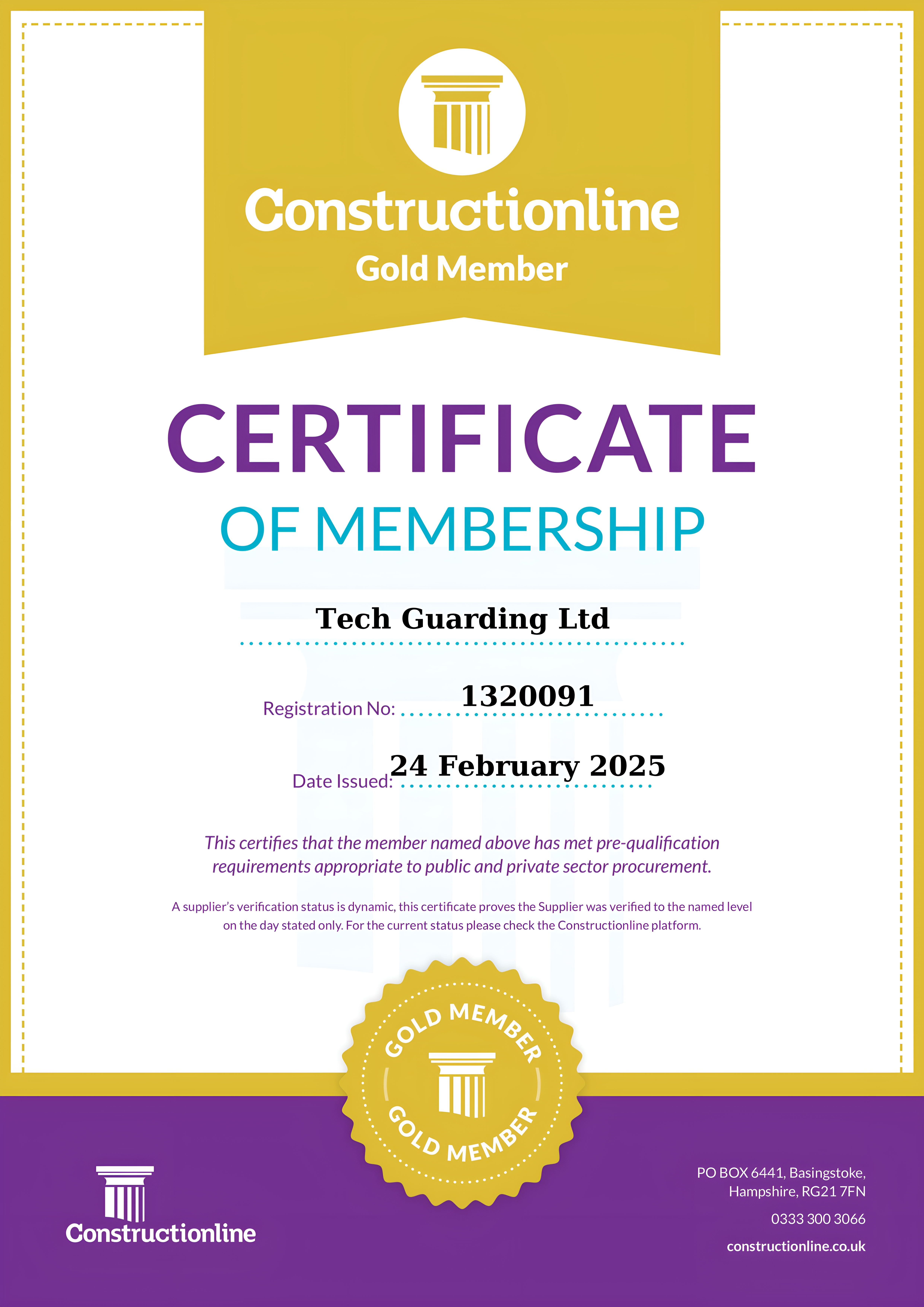 Construction Online - Gold Member Certificate